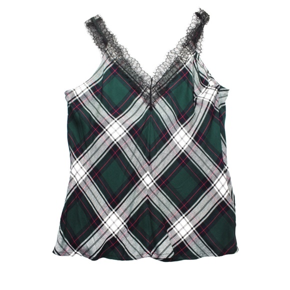 Zara NWT Plaid Lace Camisole Small Green Red Black Tank - Picture 2 of 13